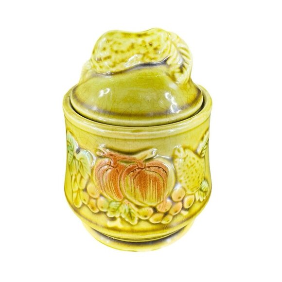 Vintage Ceramic Olive Green Sugar Bowl Creamer Fruit Veggies Made Japan Set - Picture 3 of 16